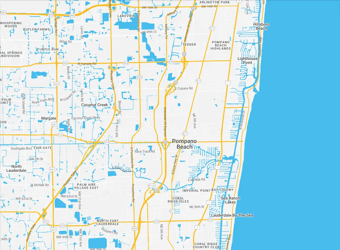 Google Map of Pompano Beach, Florida, USA